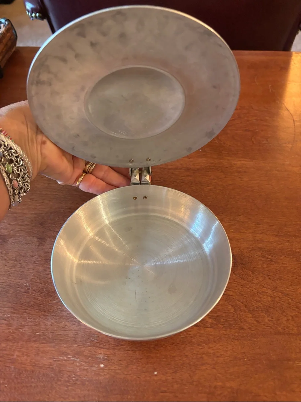 vintage hammered aluminum silent butler or crumb catcher
